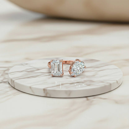 2Ctw Emerald & Pear Moissanite Bear Ring