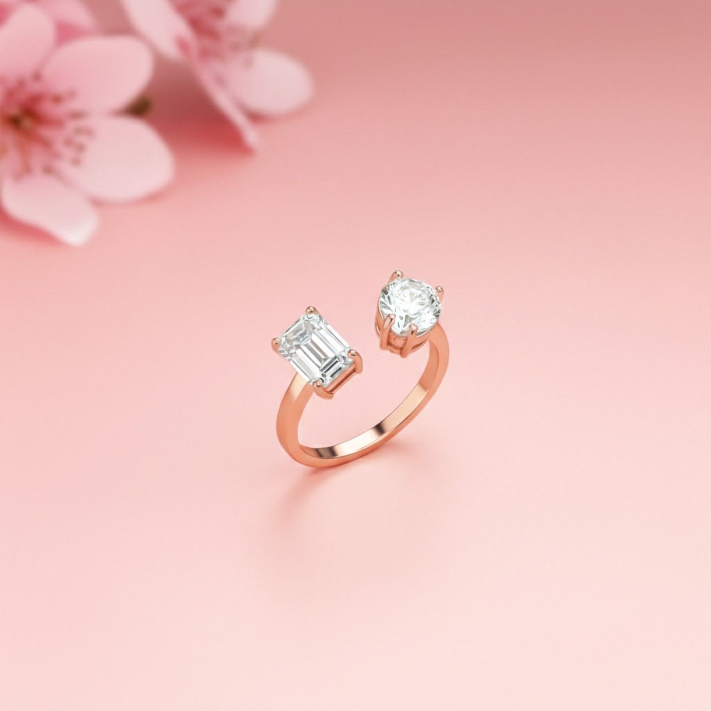 2Ctw Emerald & Pear Moissanite Bear Ring