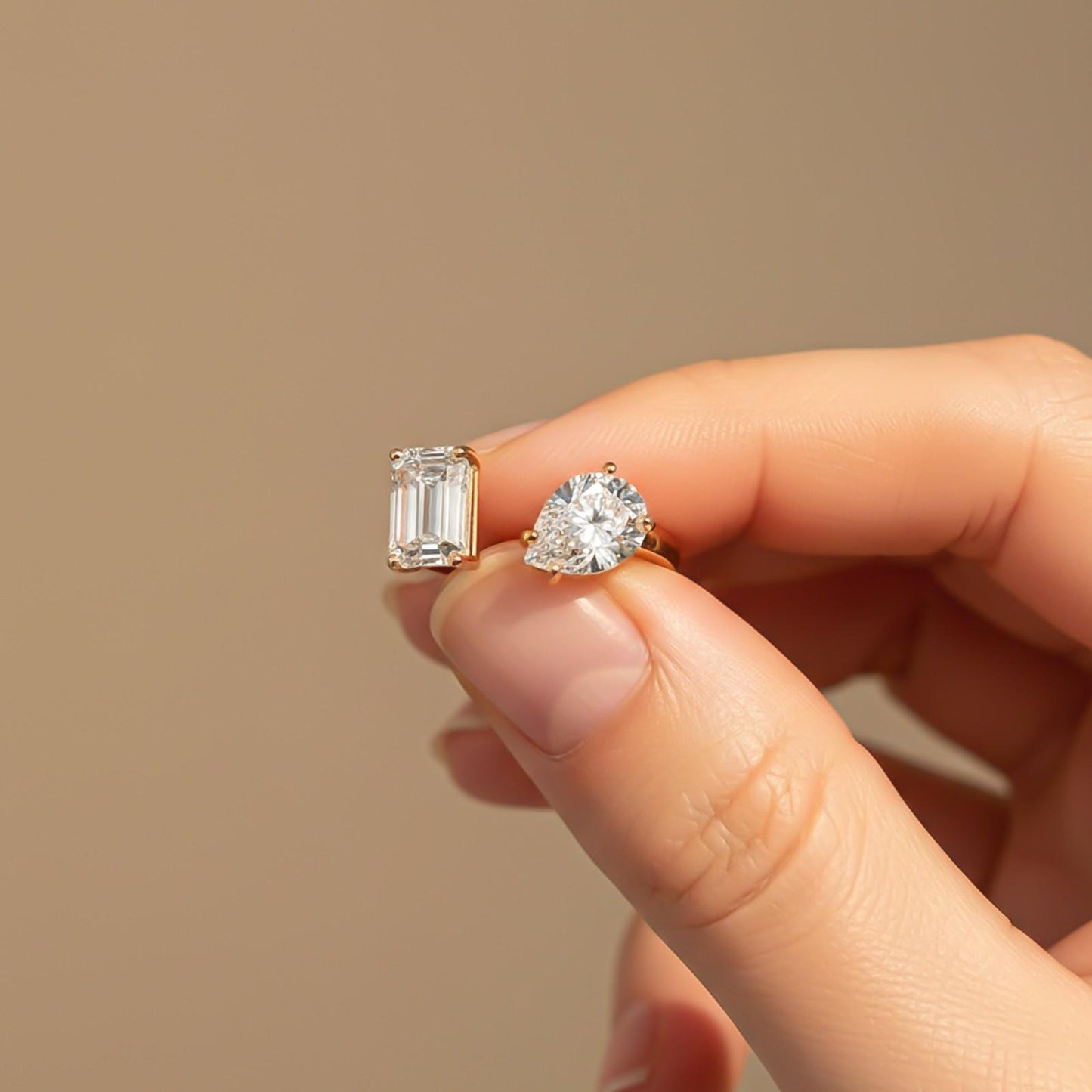 2Ctw Emerald & Pear Moissanite Bear Ring