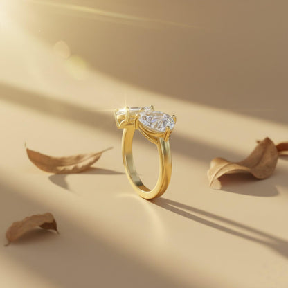 2Ctw Emerald & Pear Moissanite Bear Ring