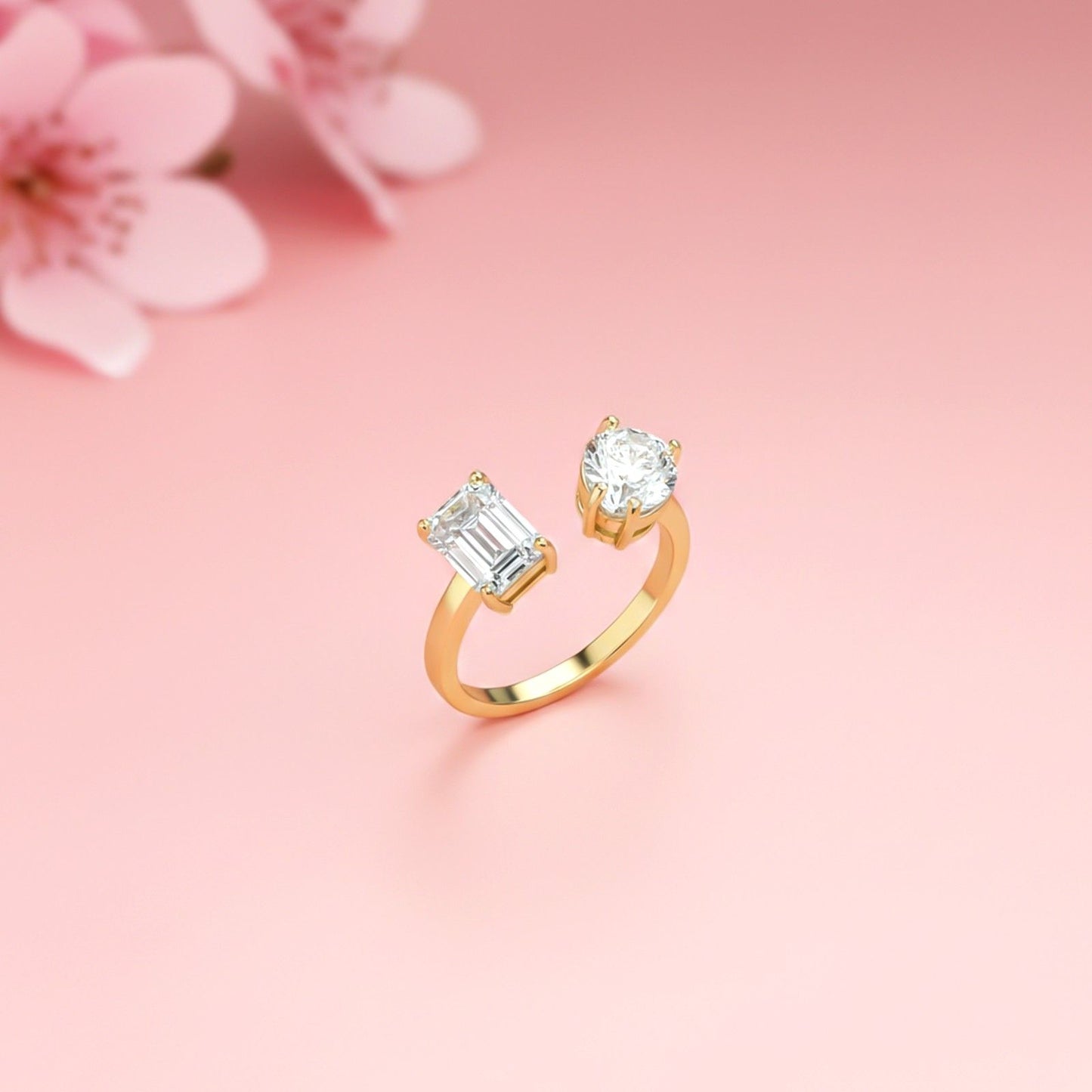 2Ctw Emerald & Pear Moissanite Bear Ring