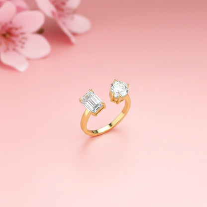 2Ctw Emerald & Pear Moissanite Bear Ring