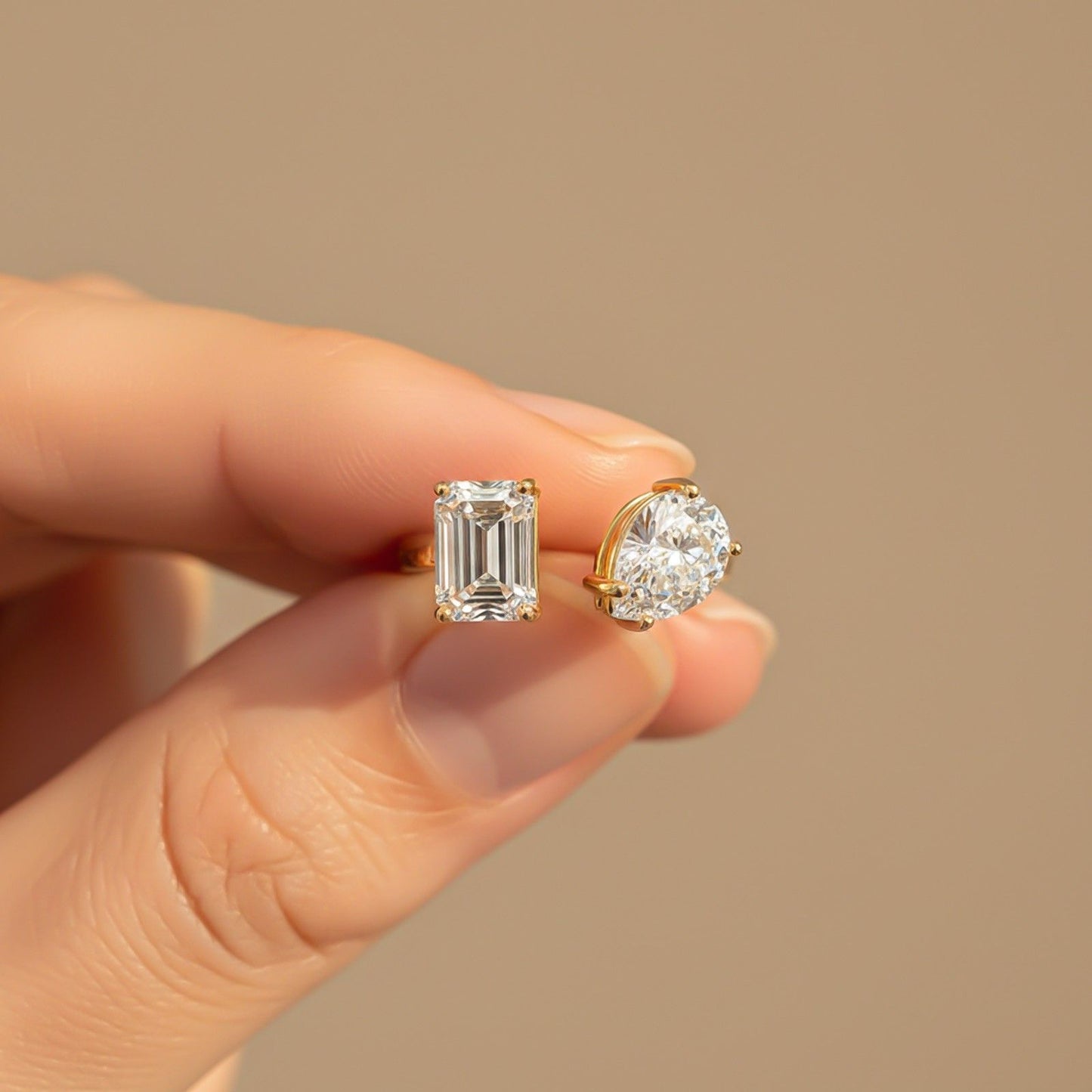 2Ctw Emerald & Pear Moissanite Bear Ring