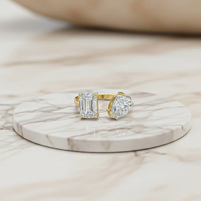 2Ctw Emerald & Pear Moissanite Bear Ring