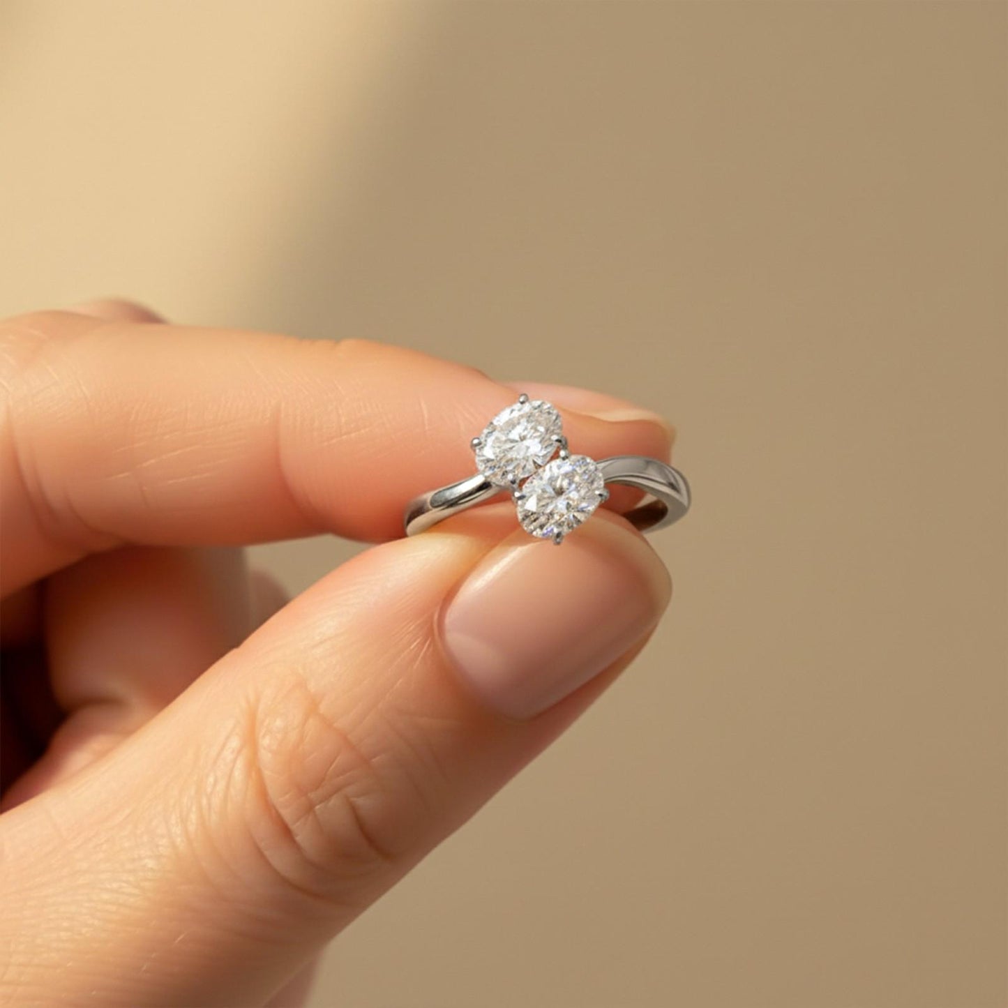 1.50Ctw Oval Two-Stone Moissanite Engagement Ring