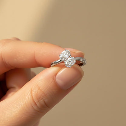1.50Ctw Oval Two-Stone Moissanite Engagement Ring