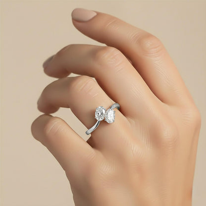 1.50Ctw Oval Two-Stone Moissanite Engagement Ring