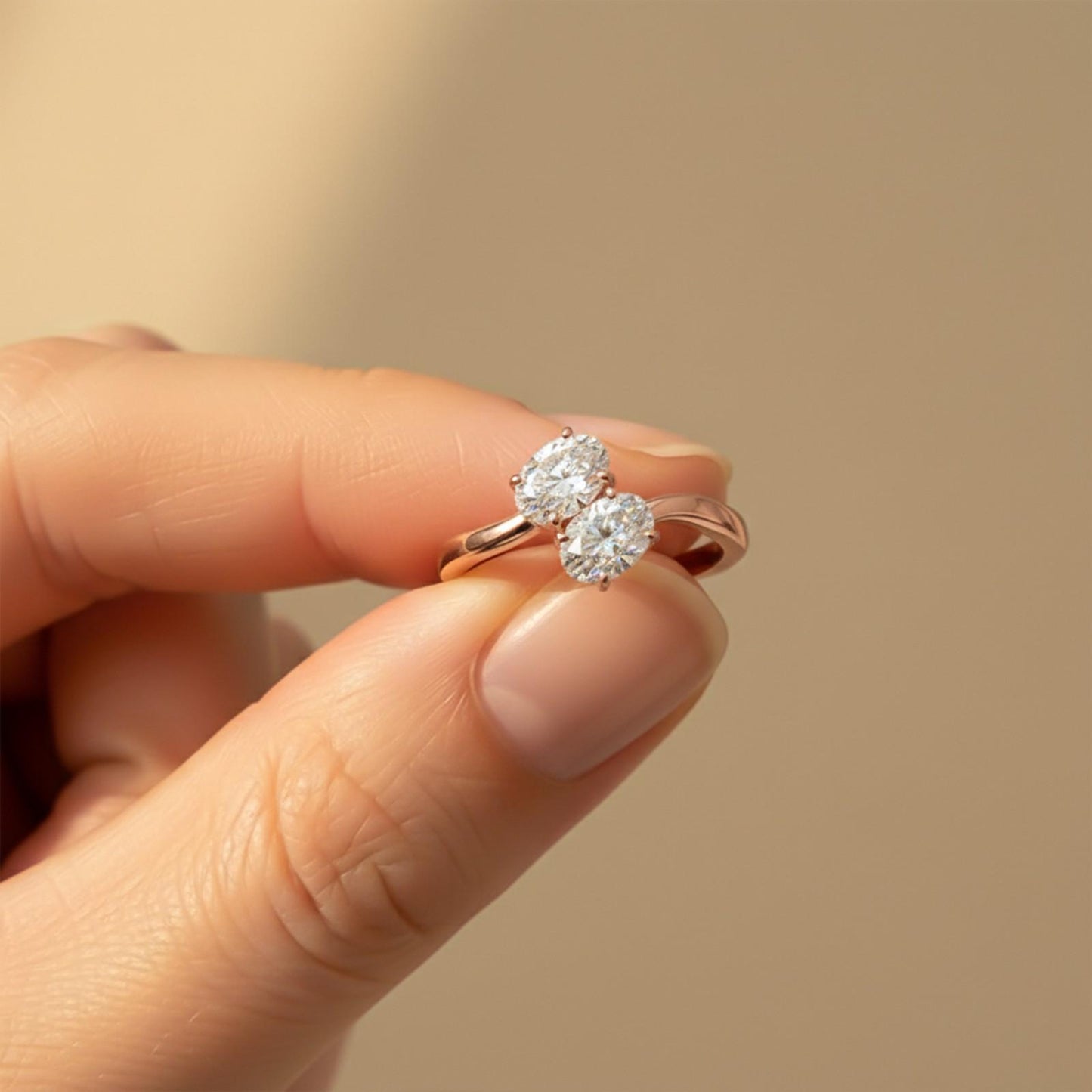 1.50Ctw Oval Two-Stone Moissanite Engagement Ring