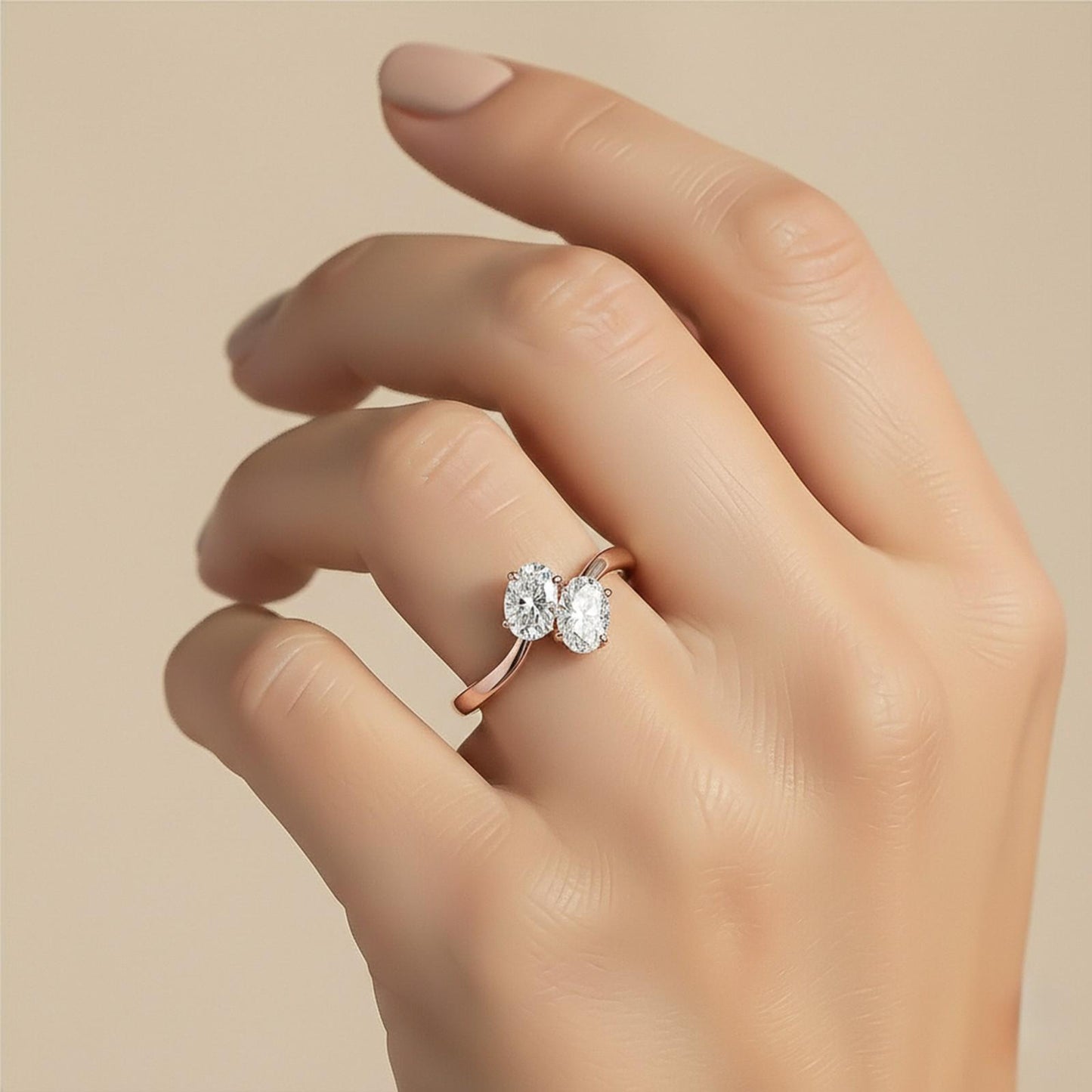 1.50Ctw Oval Two-Stone Moissanite Engagement Ring