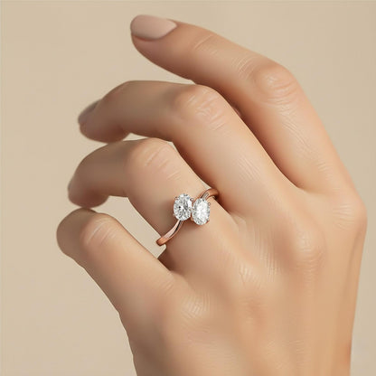 1.50Ctw Oval Two-Stone Moissanite Engagement Ring