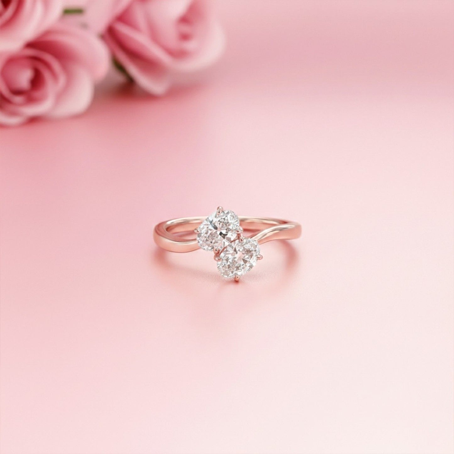 1.50Ctw Oval Two-Stone Moissanite Engagement Ring