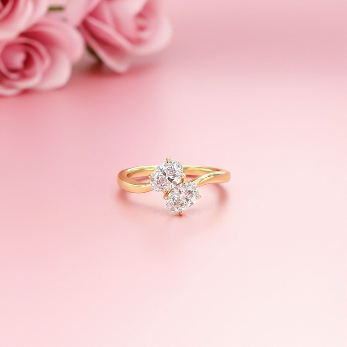 1.50Ctw Oval Two-Stone Moissanite Engagement Ring