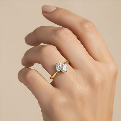 1.50Ctw Oval Two-Stone Moissanite Engagement Ring