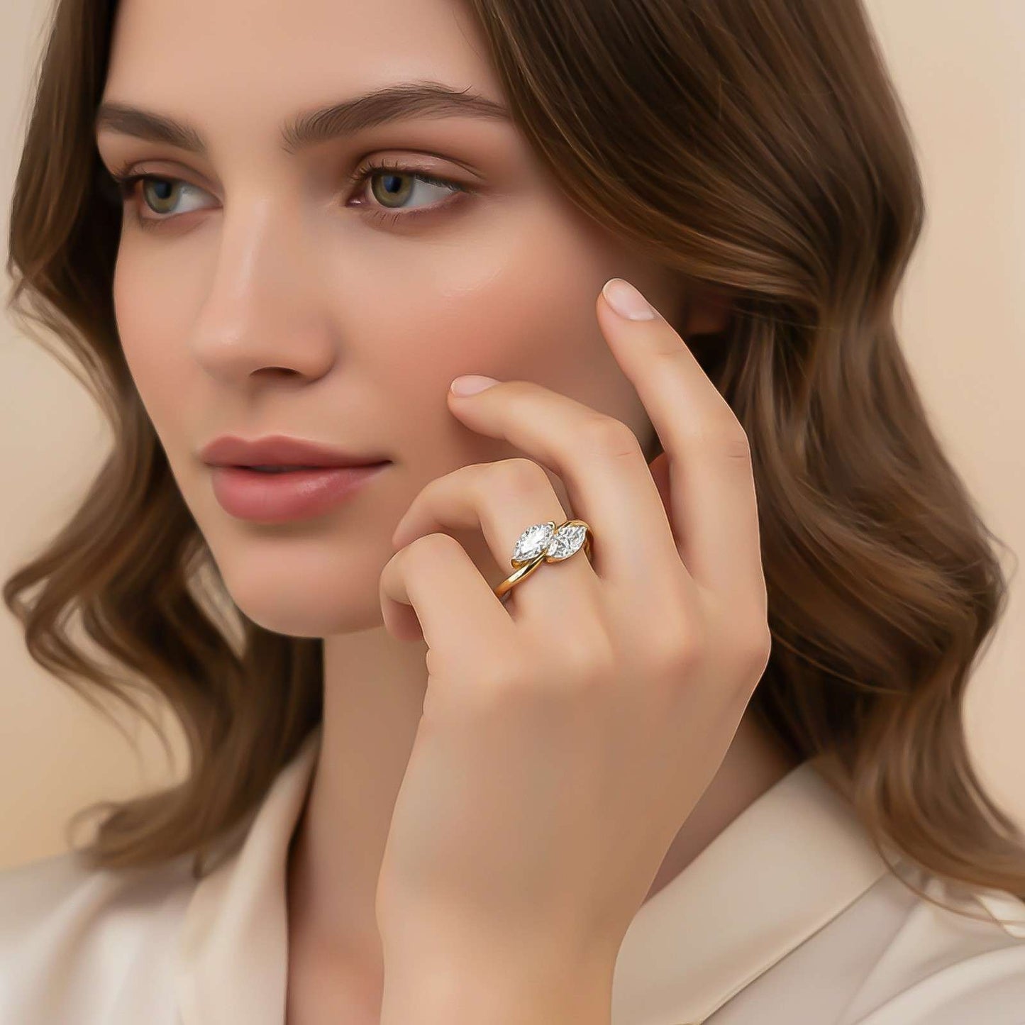 1Ctw Marquise Classy Dual Stone Moissanite Ring