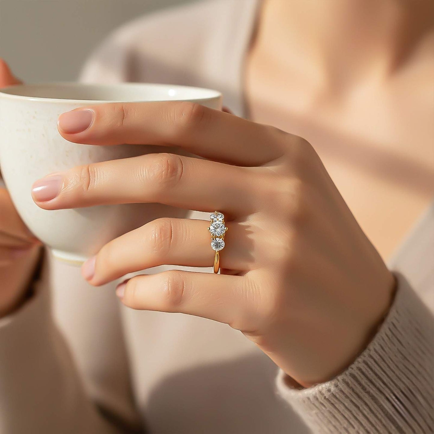 1.50Ctw Round Moissanite Stella Trilogy Ring