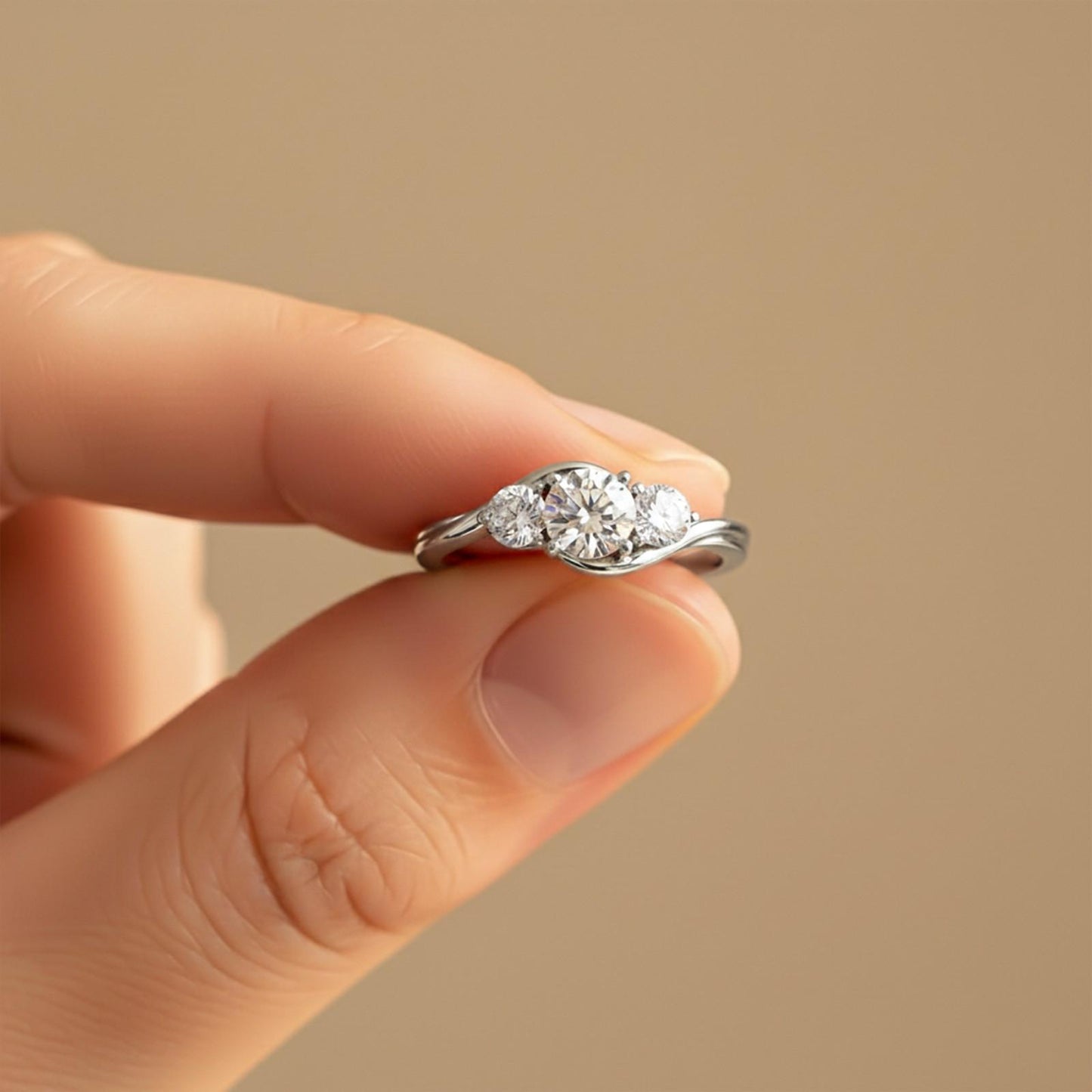 1.50Ctw Round Moissanite Swirl Trilogy Ring