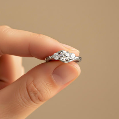 1.50Ctw Round Moissanite Swirl Trilogy Ring