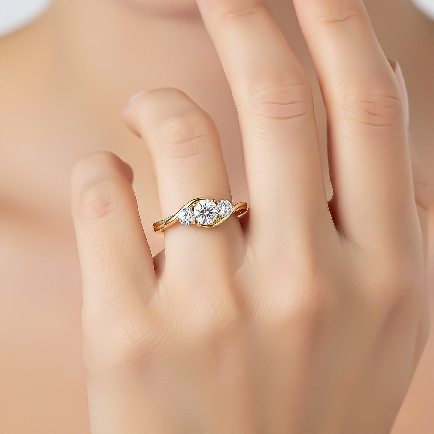 1.50Ctw Round Moissanite Swirl Trilogy Ring