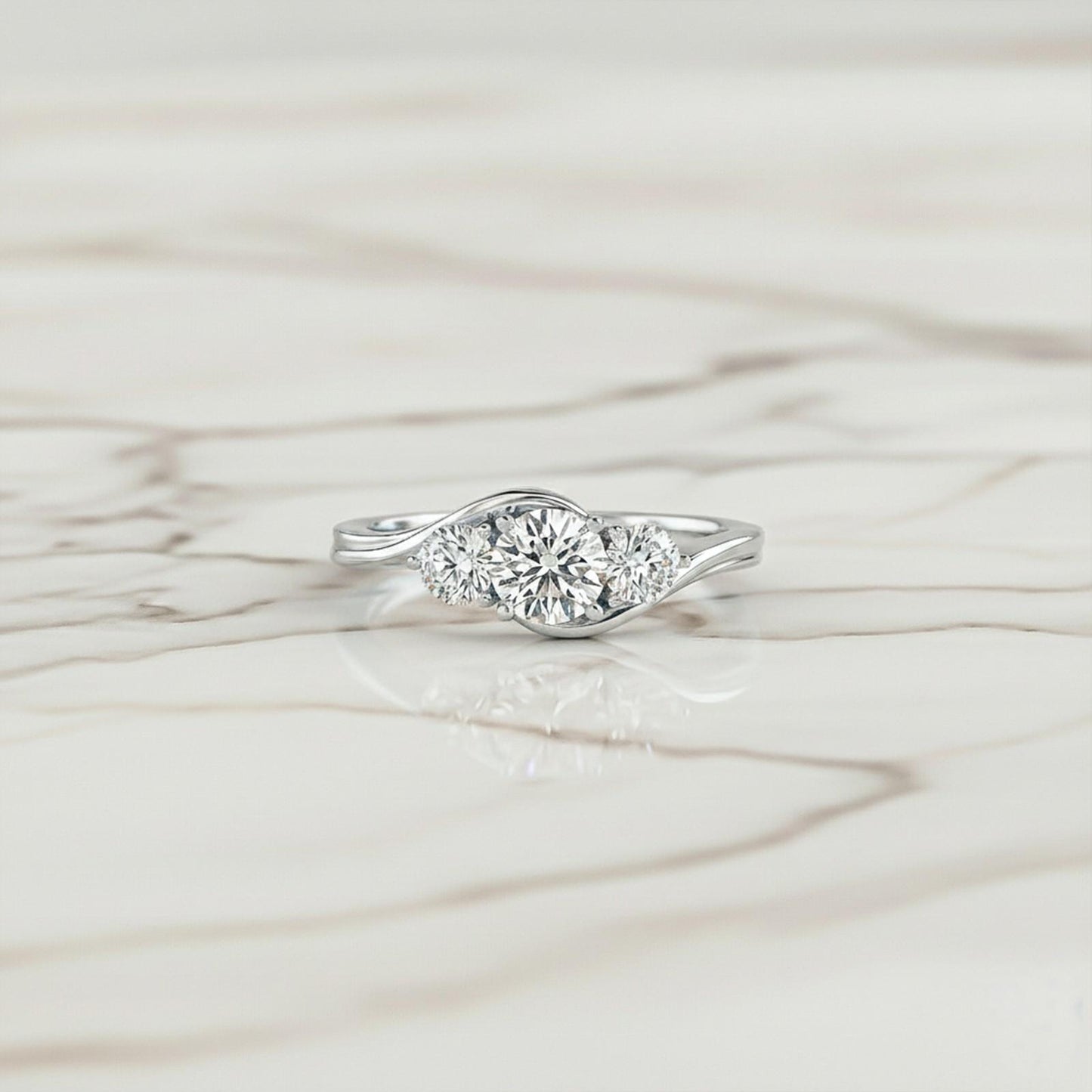 1.50Ctw Round Moissanite Swirl Trilogy Ring