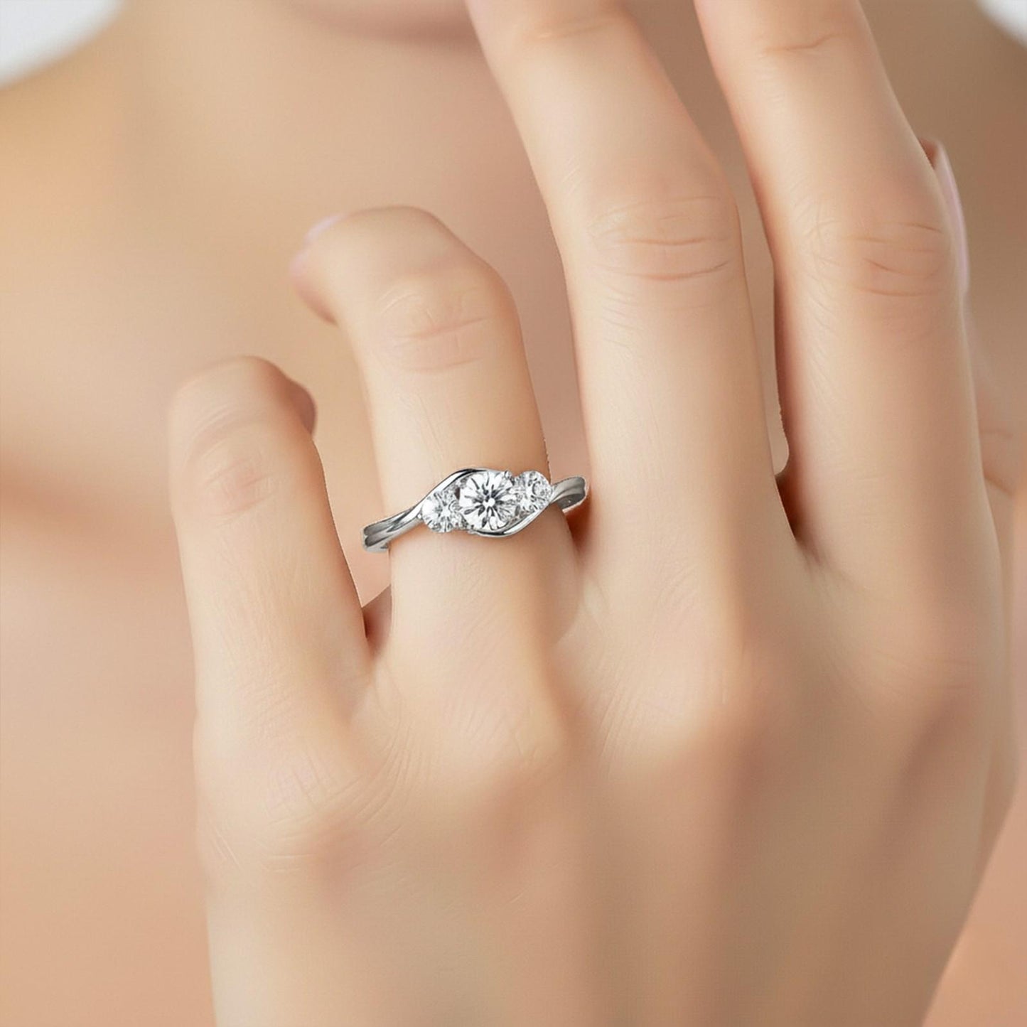 1.50Ctw Round Moissanite Swirl Trilogy Ring