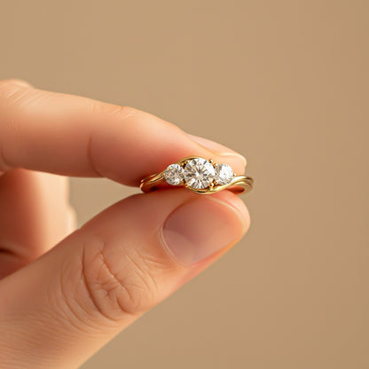 1.50Ctw Round Moissanite Swirl Trilogy Ring