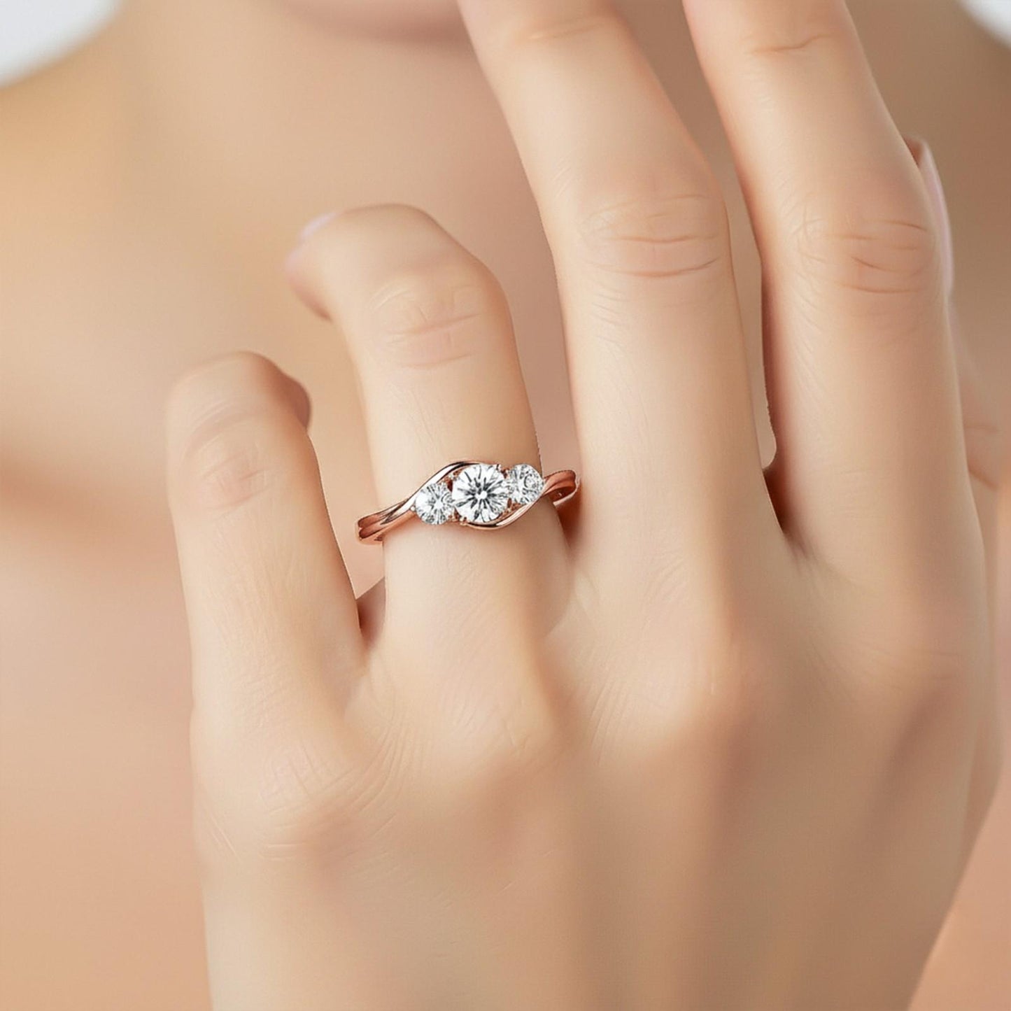 1.50Ctw Round Moissanite Swirl Trilogy Ring