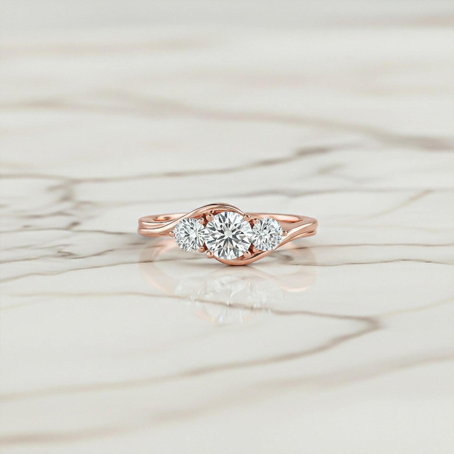 1.50Ctw Round Moissanite Swirl Trilogy Ring