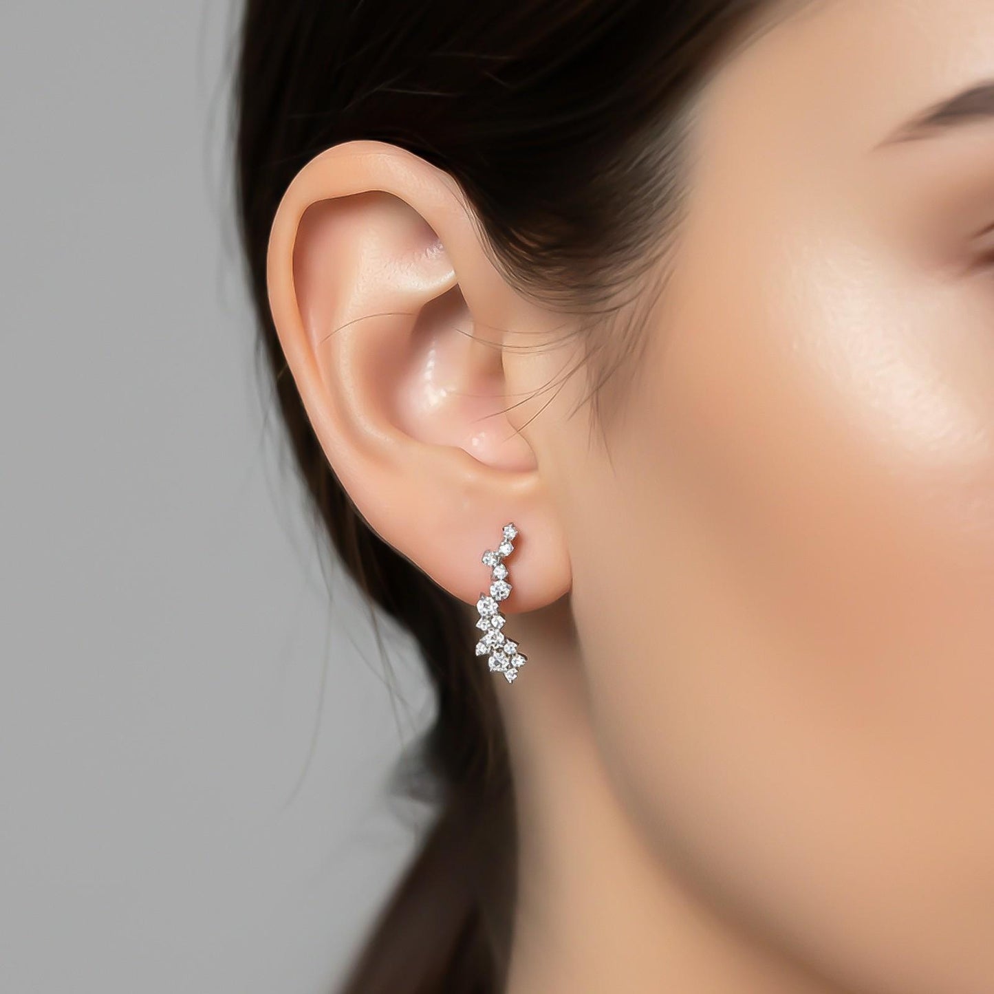 Silver Moissanite Ear Climber Earrings