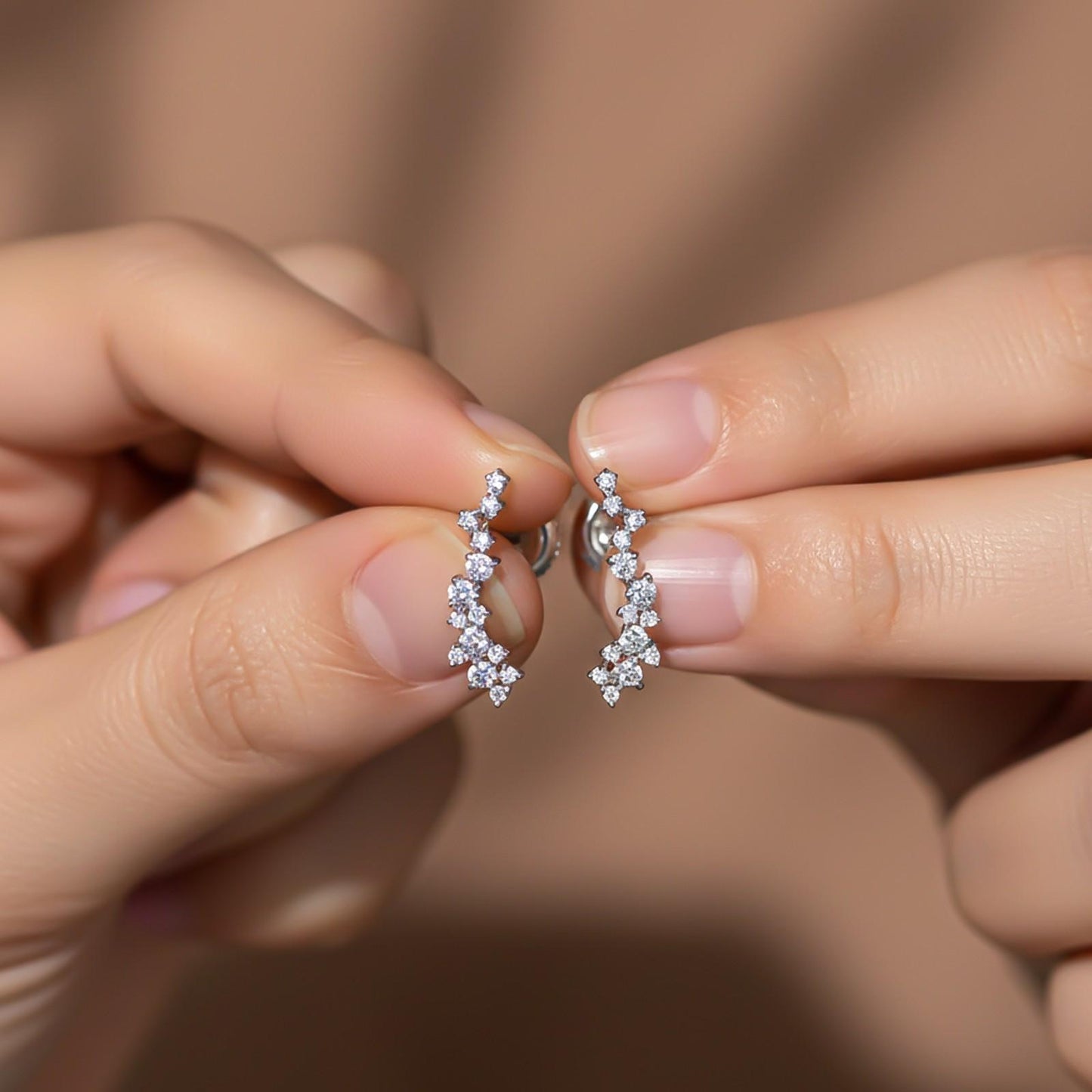 Silver Moissanite Ear Climber Earrings
