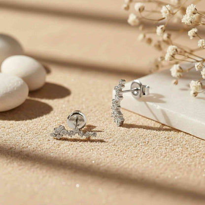 Silver Moissanite Ear Climber Earrings