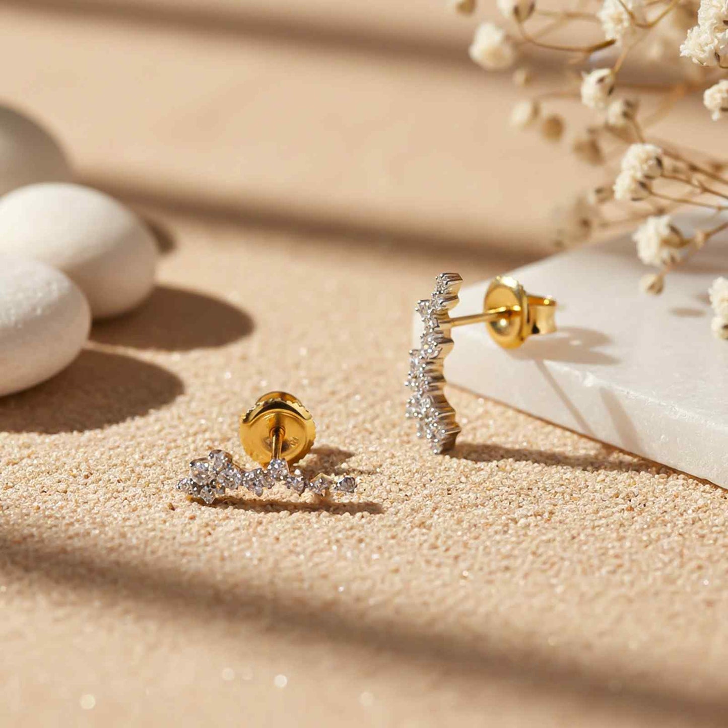 Golden Moissanite Ear Climber Earrings