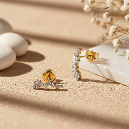 Golden Moissanite Ear Climber Earrings