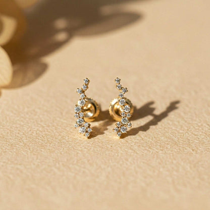 Golden Moissanite Ear Climber Earrings