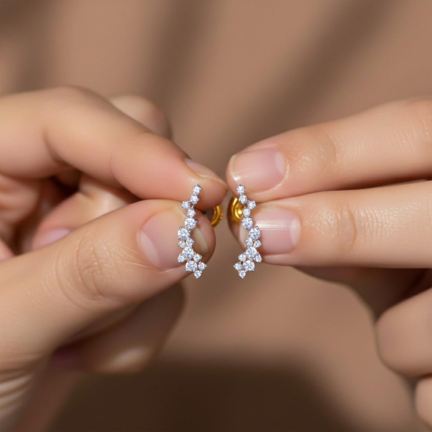 Golden Moissanite Ear Climber Earrings