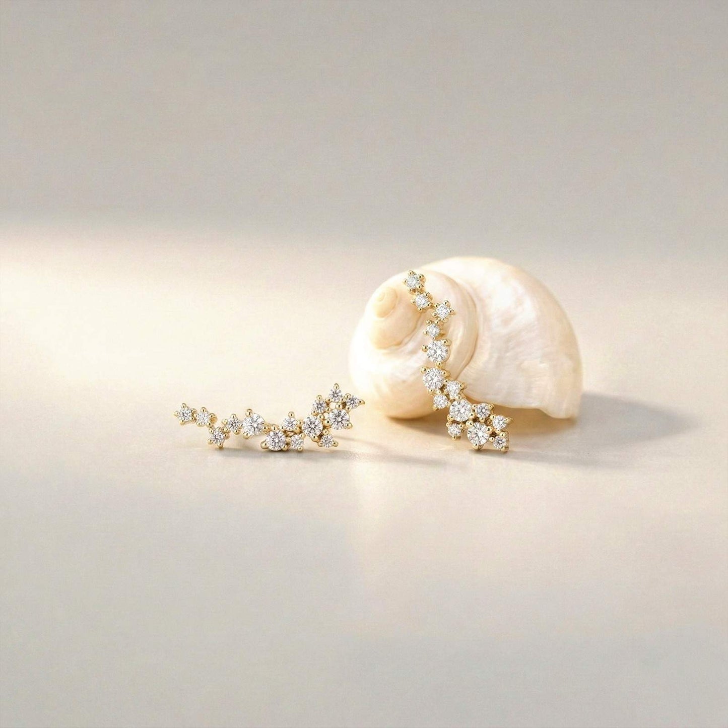 Golden Moissanite Ear Climber Earrings