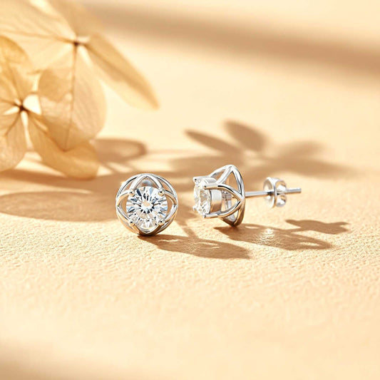 Silver Moissanite Flower Stud Earrings