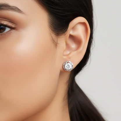 Silver Moissanite Flower Stud Earrings