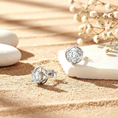 Silver Moissanite Flower Stud Earrings
