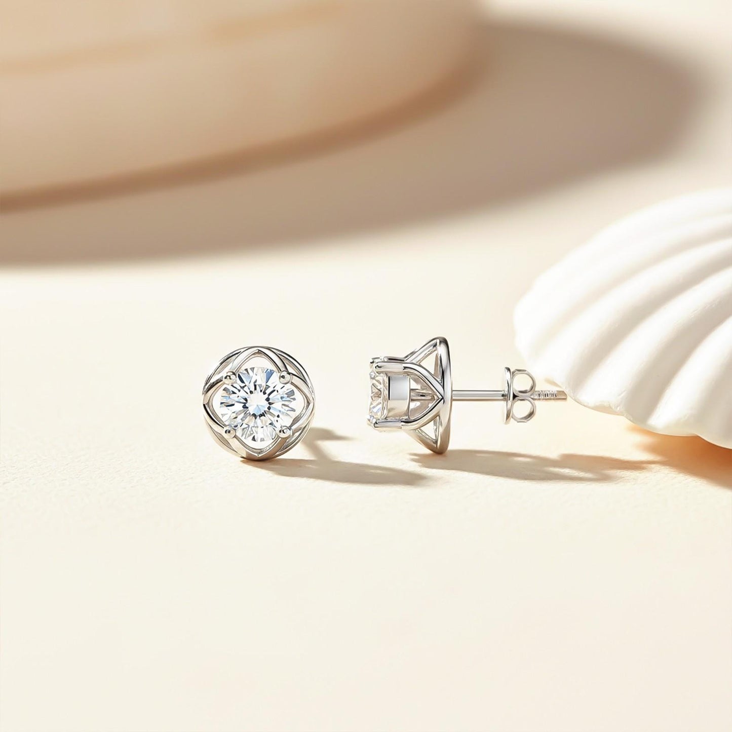 Silver Moissanite Flower Stud Earrings