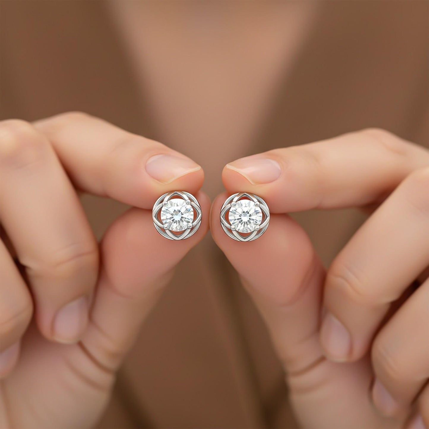 Silver Moissanite Flower Stud Earrings