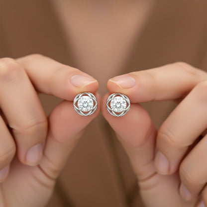 Silver Moissanite Flower Stud Earrings