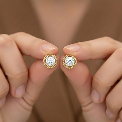 Golden Moissanite Flower Stud Earrings