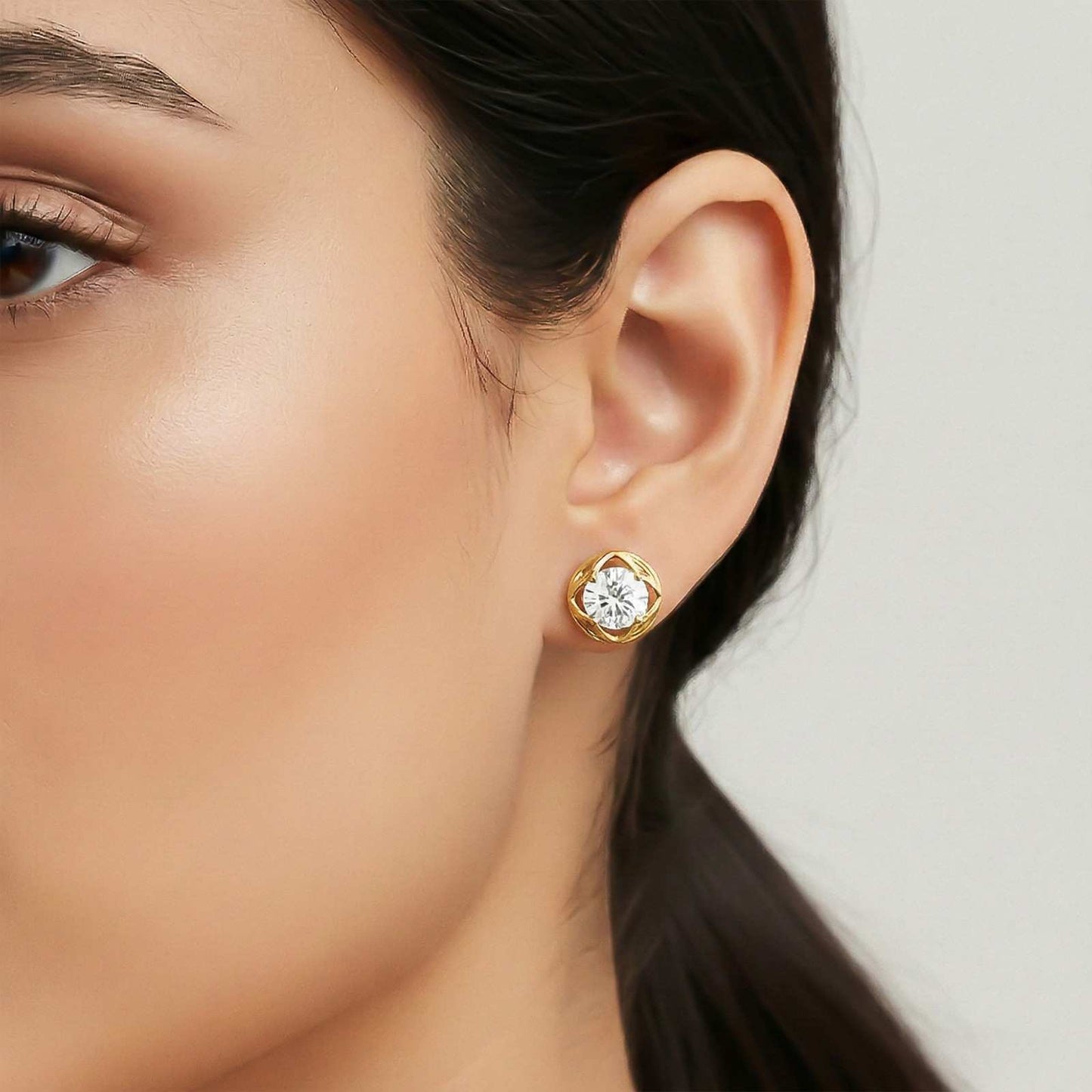 Golden Moissanite Flower Stud Earrings