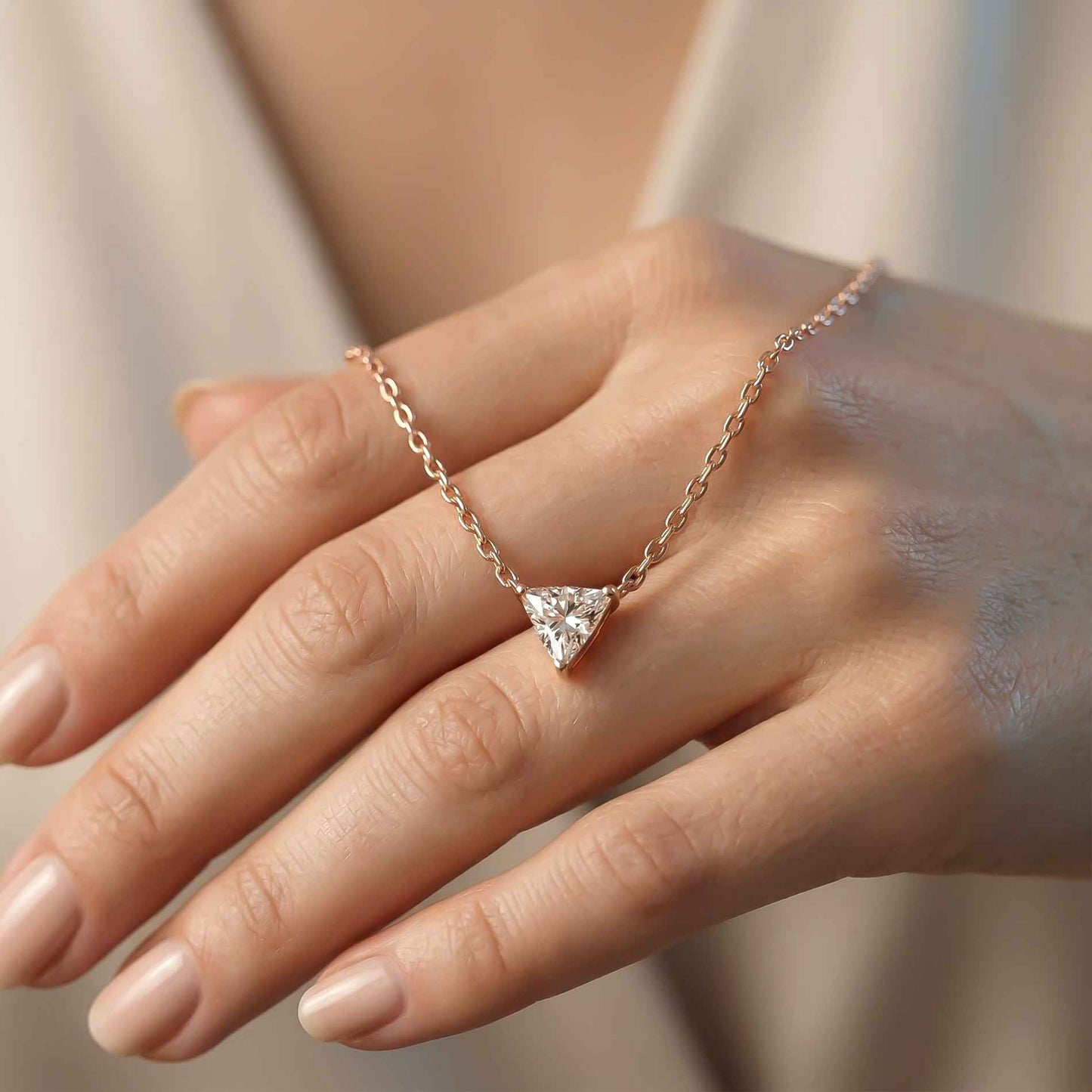 0.74Ct Moissanite Trillion Cut Bezel Set Pendant