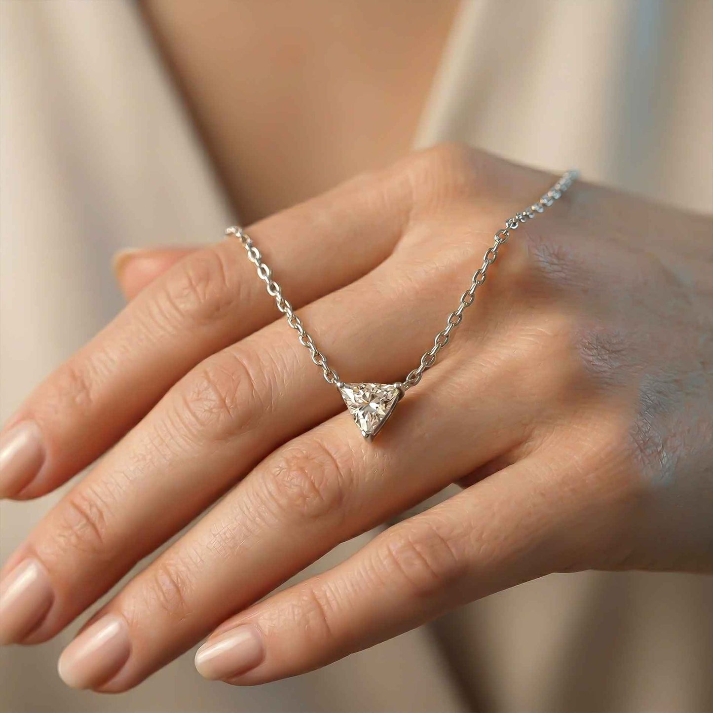 0.74Ct Moissanite Trillion Cut Bezel Set Pendant