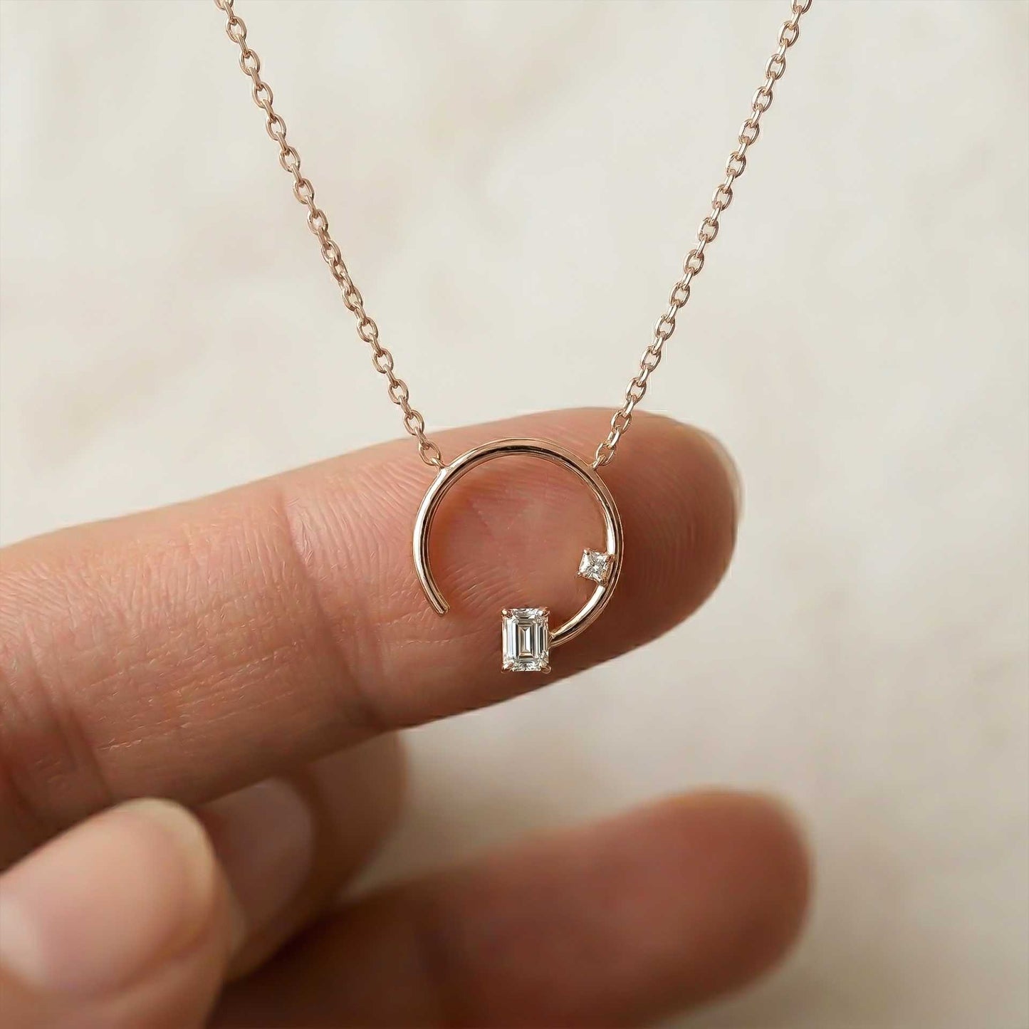 0.98Ct Moissanite Open Circle Emerald Cut Pendant