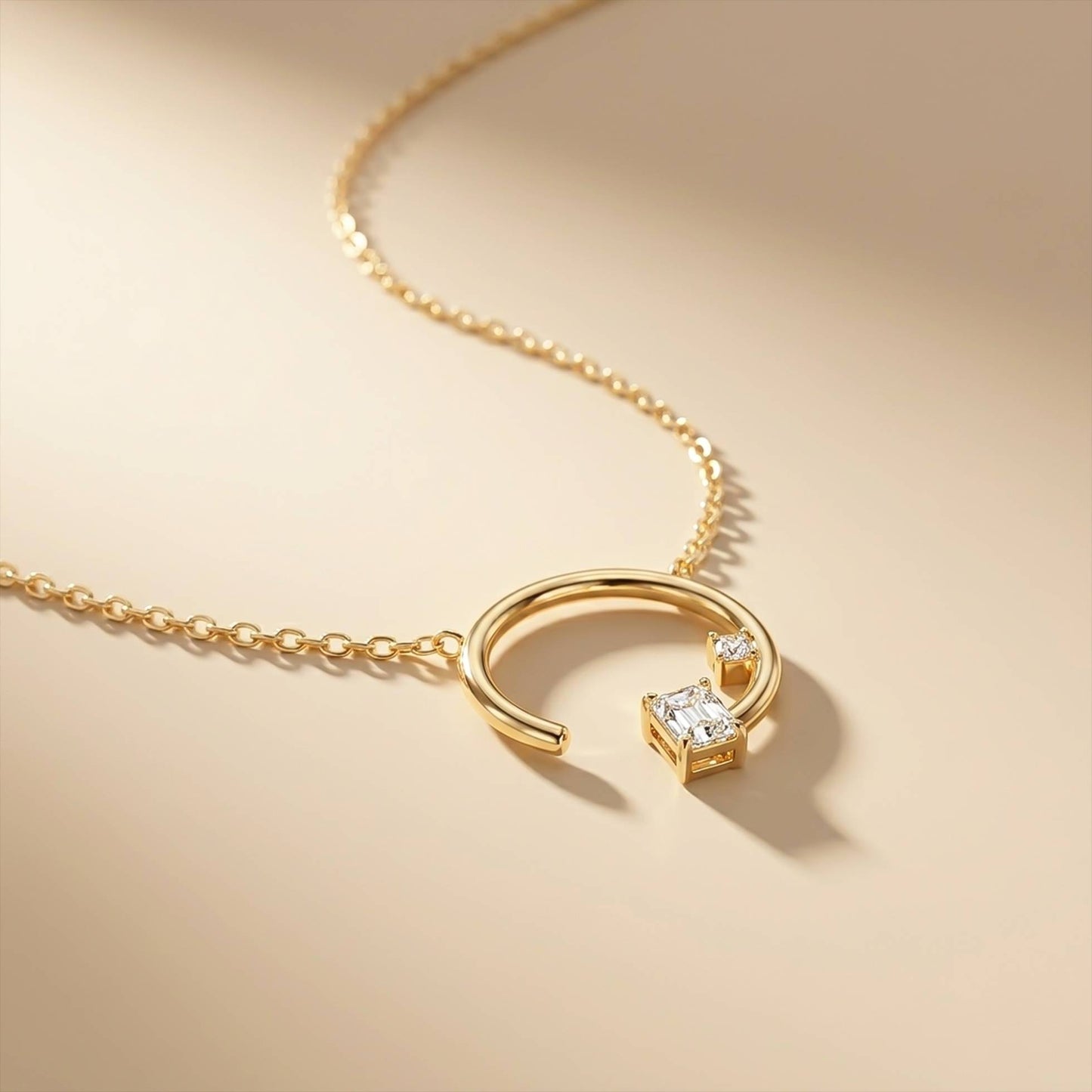 0.98Ct Moissanite Open Circle Emerald Cut Pendant
