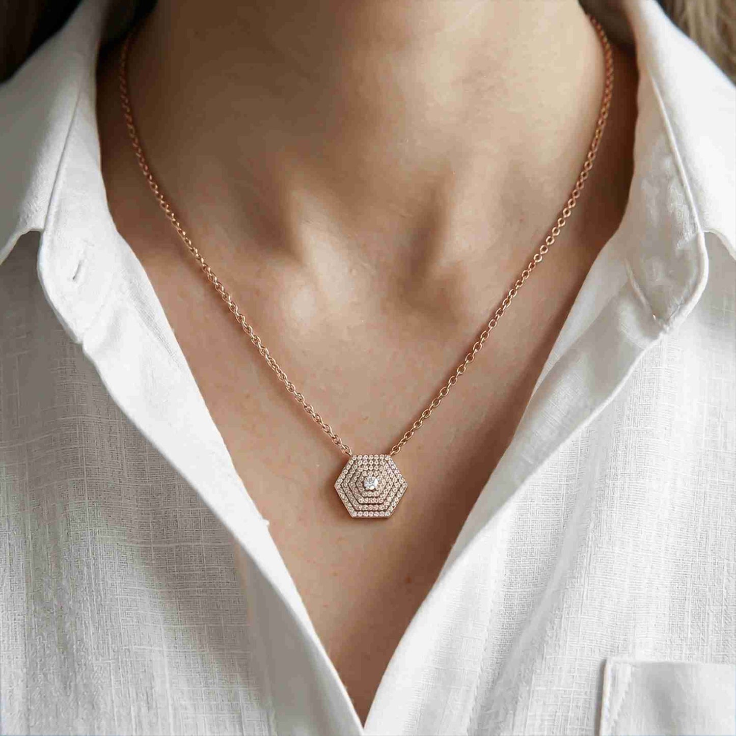 0.60Ct Moissanite Hexagon Geometric Pendant