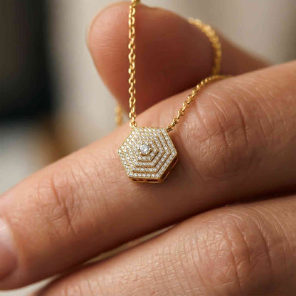 0.60Ct Moissanite Hexagon Geometric Pendant