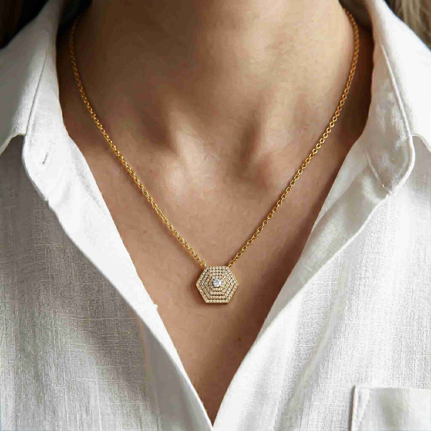 0.60Ct Moissanite Hexagon Geometric Pendant